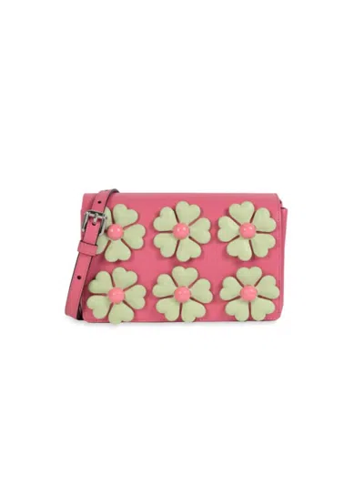 Moschino Women's Floral Appliqué Leather Crossbody Bag In Pink