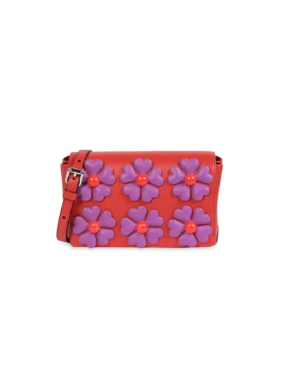 Moschino Women's Floral Appliqué Leather Crossbody Bag In Red