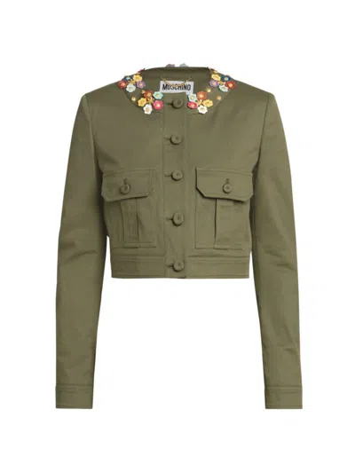 Moschino Women's Floral Cotton-blend Jacket In Green