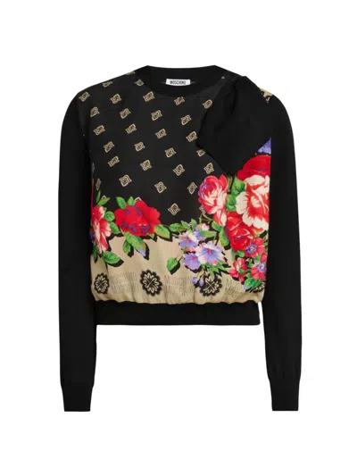 Moschino Women's Floral Cotton Crewneck Sweater In Black