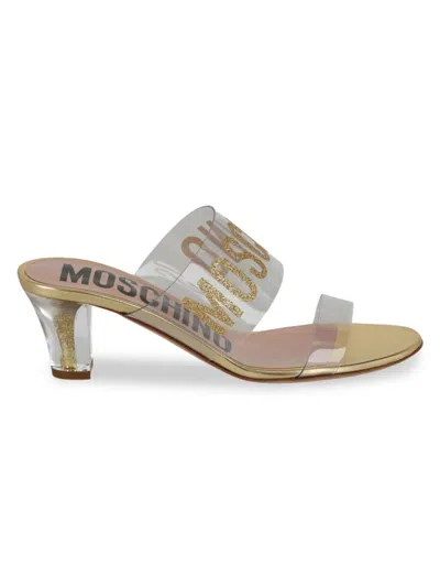 Moschino Women's Glitter Logo Sandals In Gold