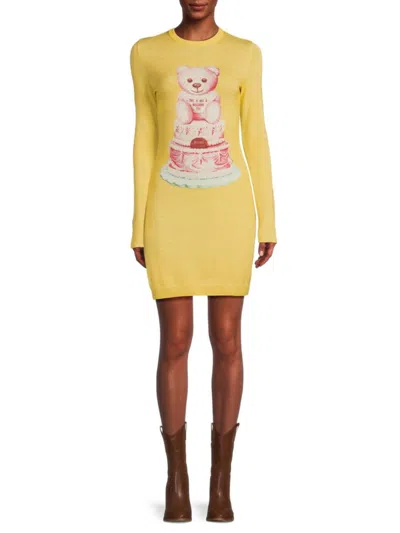 Moschino Women's Graphic Virgin Wool Mini Dress In Yellow