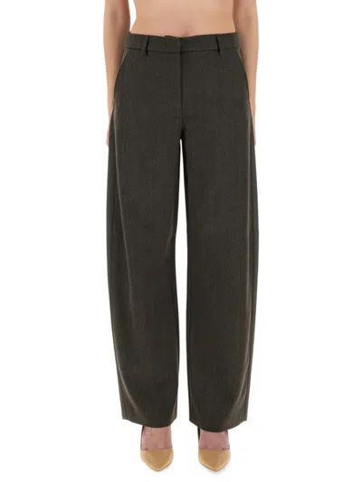 Moschino Wide Leg Wool-blend Trousers In Brown