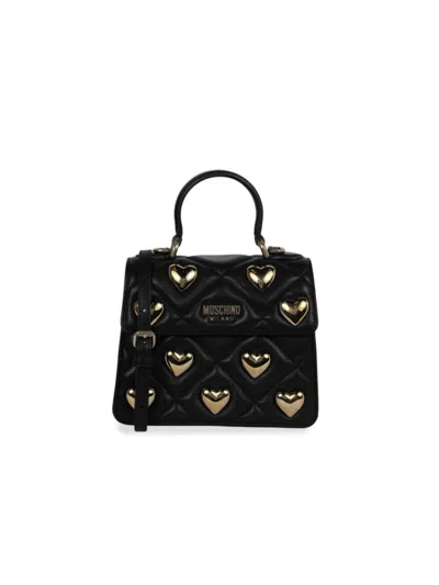 Moschino Women's Heart Lamb Leather Crossbody Bag In Black