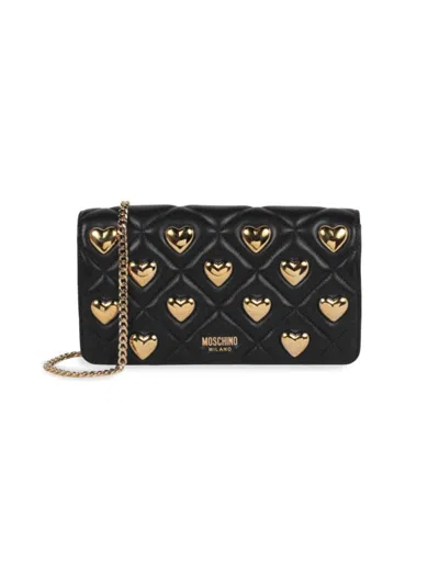 Moschino Women's Heart Leather Chain Shoulder Bag In Black