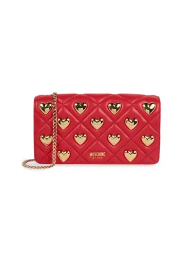 Moschino Women's Heart Leather Chain Shoulder Bag In Red
