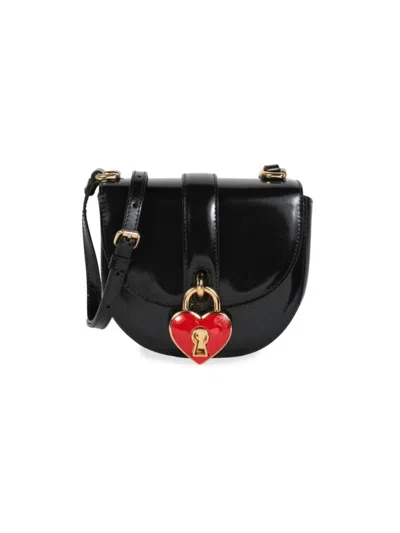 Moschino Women's Heart Padlock Leather Crossbody Bag In Black