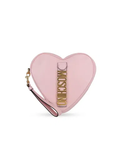 Moschino Women's Heart Shaped Belt Logo Wristlet In Pink