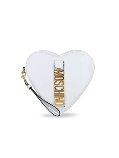 Moschino Women's Heart Shaped Logo Leather Wristlet In White