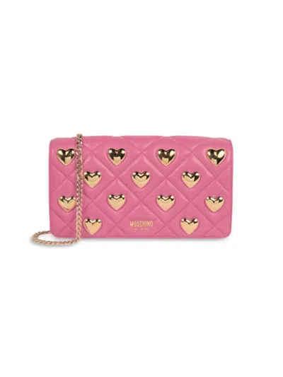 Moschino Heart Studs Quilted Shoulder Bag In Fuchsia