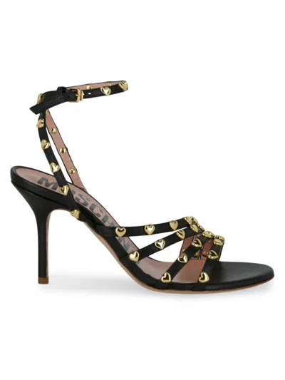 Moschino Women's Heart Stud Leather Sandals In Black