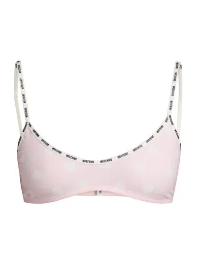 Moschino Women's Heart-print Logo Bra In Pink