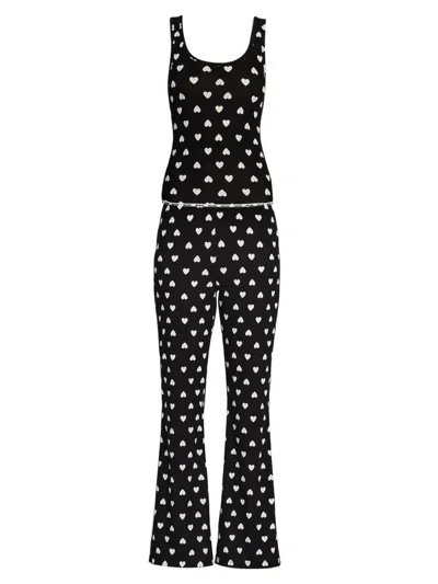 Moschino Women's Heart-print Pajamas In Black