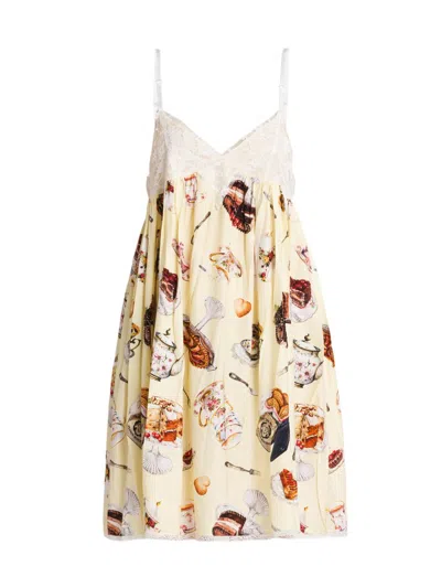 Moschino Women's High Tea Print Lace Silk Minidress In Neutral