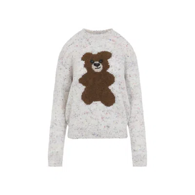 Moschino Women Ivory Graphic Crew Neck Sweater In Multi