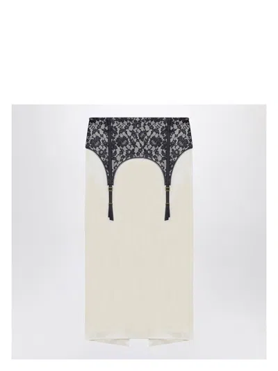 MOSCHINO WOMEN'S IVORY MIDI SKIRT WITH ILLUSION LACE PRINT