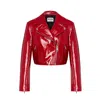 Moschino Cropped Patent Leather Moto Jacket In Red