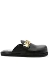 Moschino Flat Leather Sandals With Bold Logo Detail In Black