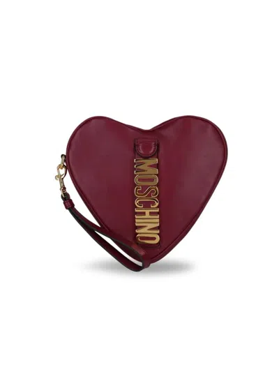 Moschino Women's Logo Heart Shaped Wristlet In Burgundy