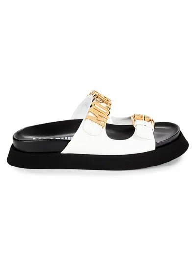 Moschino Women's Logo Leather Platform Sandals In White