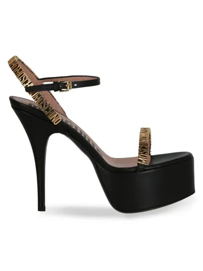 Moschino Women's Logo Leather Platform Stiletto Sandals In Black