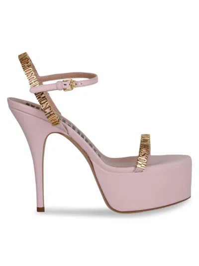 Moschino Women's Logo Leather Platform Stiletto Sandals In Pink