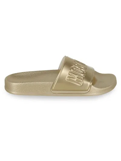 Moschino Women's Logo Metallic Slides In Gold