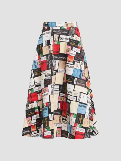 Moschino Women's Logo Patch Cotton Gabardine Midi Skirt In Neutral