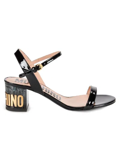 Moschino Women's Logo Patent Leather Block Sandals In Black