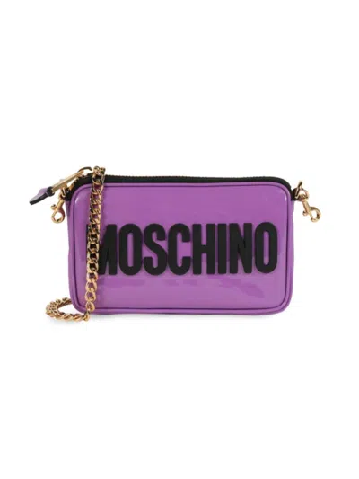 Moschino Women's Logo Patent Leather Crossbody Bag In Purple