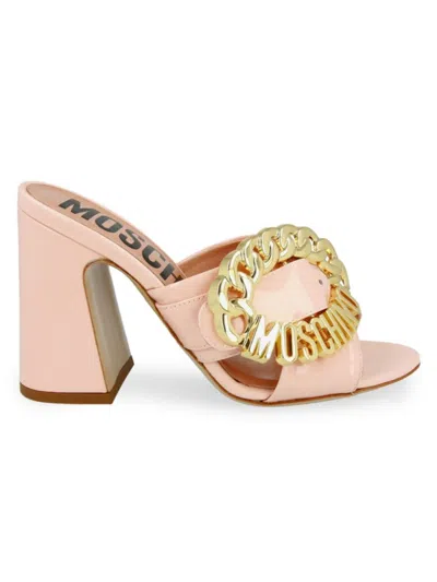 Moschino Women's Logo Patent Leather Flare Heel Sandals In Pink