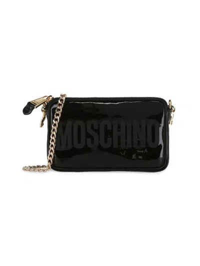 Moschino Women's Patent Leather Logo Shoulder Bag In Black