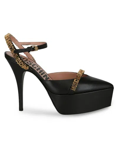 Moschino Logo Lettering Ankle Strap Pumps In Black