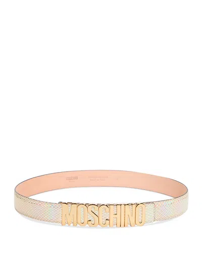 Moschino Women's Logo Snake Embossed Leather Belt In Gold