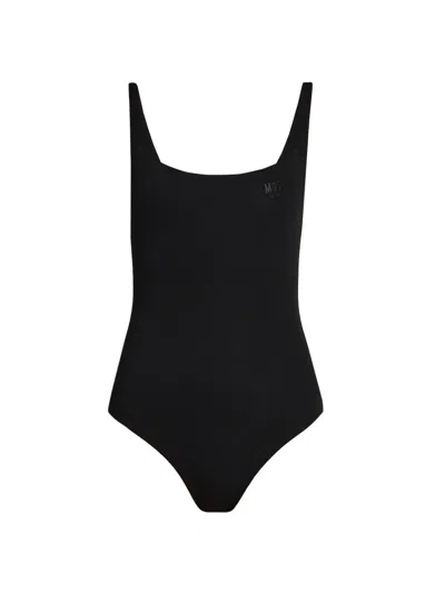 Moschino Women's Logo Stretch-cotton Scoopneck Bodysuit In Black