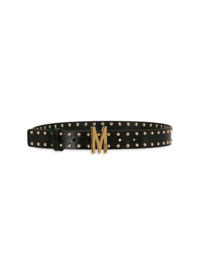 Moschino Women's Logo Studded Calfskin Leather Belt In Black