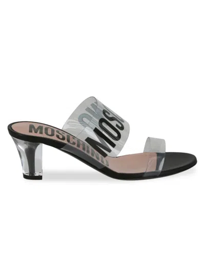Moschino Women's Logo Transparent Straps Sandals In Black