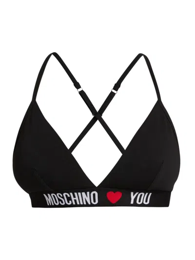 Moschino Women's Logo Triangle Bikini Top In Black