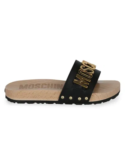 Moschino Women's Logo Wood Insole Sandals In Black