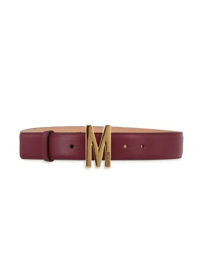 Moschino M-buckle Leather Belt In Bordeaux