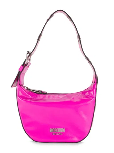 Moschino Women's Metal Logo Leather Shoulder Bag In Pink