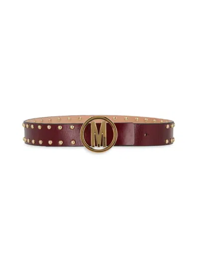 Moschino Women's Mettalic Stud Leather Slim Belt In Bordeaux