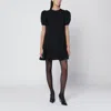 Moschino Twill Dress With Pleated Skirt And Puff Sleeves In Black