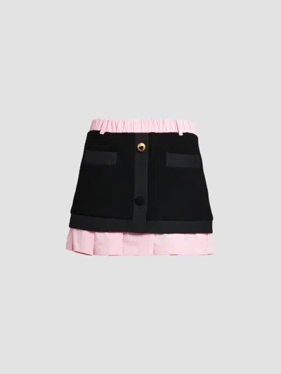 Moschino Women's Mixed-media Pleated Button-front Mini Skirt In Multi Black