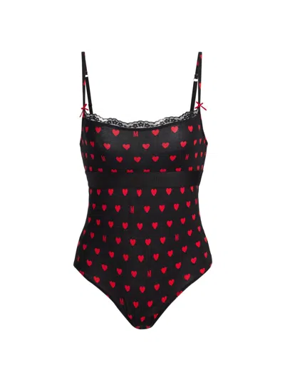 Moschino Women's  Intimo Donna M Hearts Bodysuit In Black