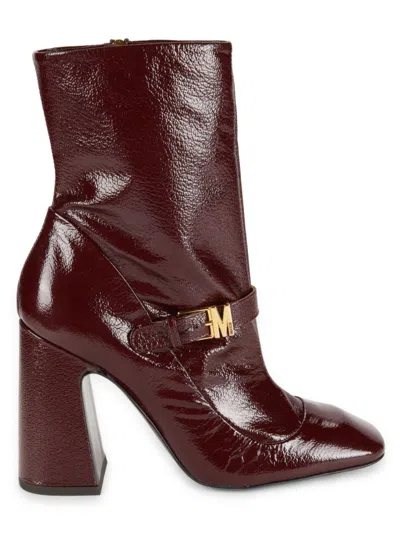 Moschino Women's Patent Leather Block Heel Ankle Boots In Bordeaux