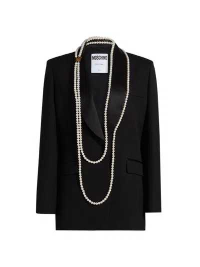 Moschino Women's Pearl Necklace Wool-blend Jacket In Black