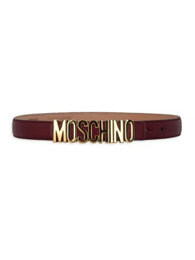 Moschino Women's Plaque Logo Leather Belt In Bordeaux