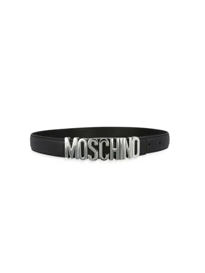 Moschino Women's Plaque Logo Leather Belt In Fantasy Black