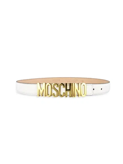 Moschino Women's Plaque Logo Leather Belt In White